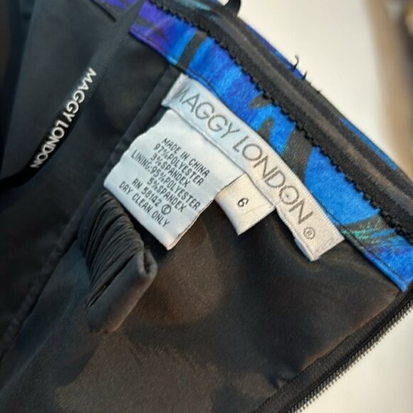 Vintage Maggy London satin strapless peacock print dress size 6 - Picture 6 of 9